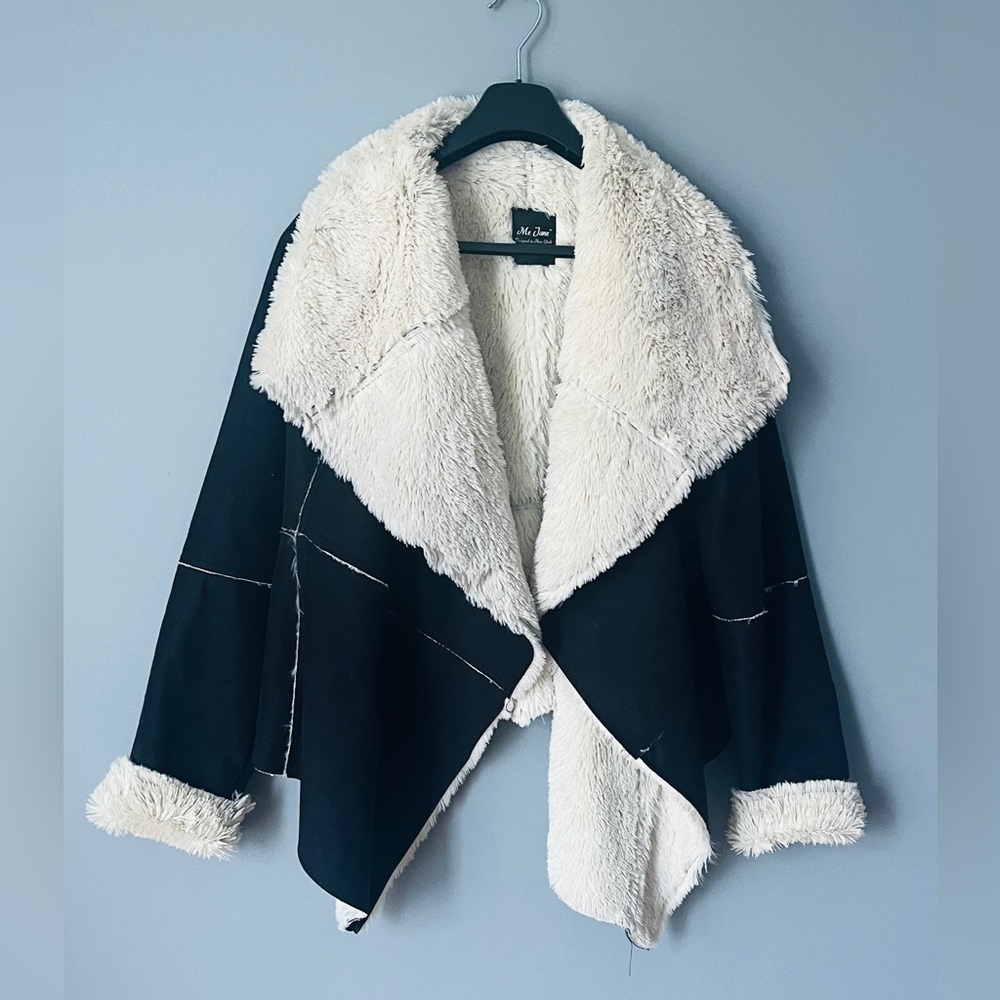 Black and cream faux suede jacket
